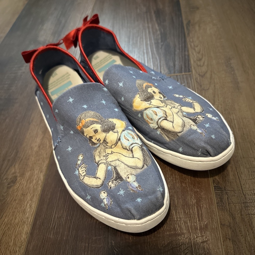Toms X Disney Snow White Shoes Womens Size 8 Alpargata Seven Dwarfs Canvas‎ Bow